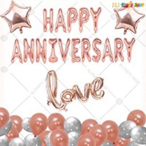 Happy Anniversary Decoration - Rose Gold & Silver - Set  Of 42