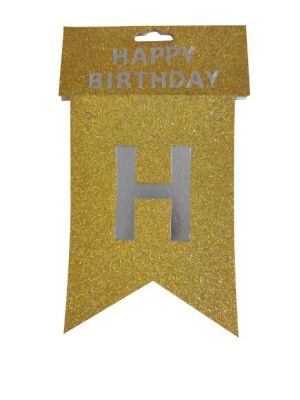 Happy Birthday Banner - Golden Glitter - Model 100X
