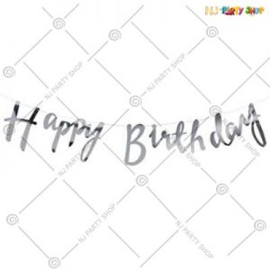 Happy Birthday Banner Cursive - Silver