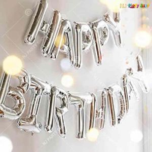 Happy Birthday Banner Silver Foil Alphabets Balloon