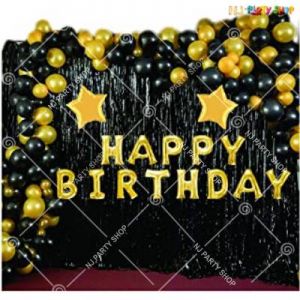 Happy Birthday Decoration - Black & Gold - Set of 67
