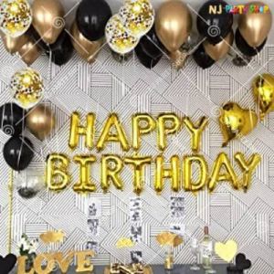 Happy Birthday Decoration - Gold & Black - Set Of 40