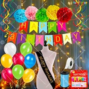 Happy Birthday Decoration - Multi Colour  - Set Of 38