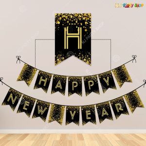 Happy New Year Banner Decoration - Black & Golden
