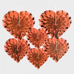 Heart Shape Paper Fans Decoration - Red