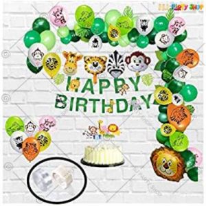 Jungle Theme Happy Birthday Decoration Combo - Set Of 56