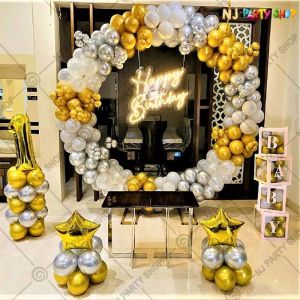 Kids Birthday Decorations - Ring Decorations - Golden, Silver & White - Model - 1083