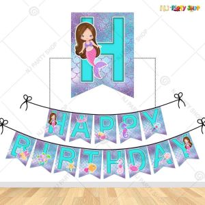  Mermaid Theme Happy Birthday Banner 