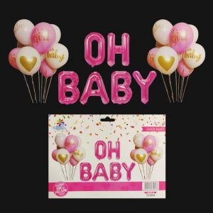 OH Baby Pink Foil Balloons With Rubber Balloons