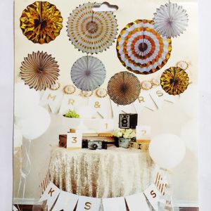 Decoration Paper Fans - Golden - Set of 8