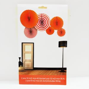 Paper Fans for Decoration - Orange Color - Set of 6