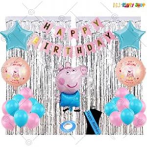 Peppa Pig Theme Birthday Decoration Combo - Pink & Blue - Set of 52