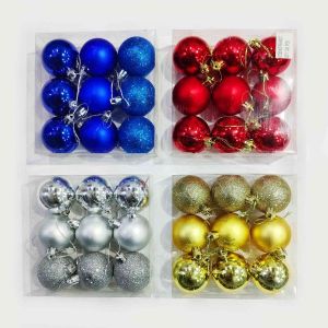 Medium Size Silver Balls Christmas Tree Decoration Ornaments - Model 1001XY - Set of 9