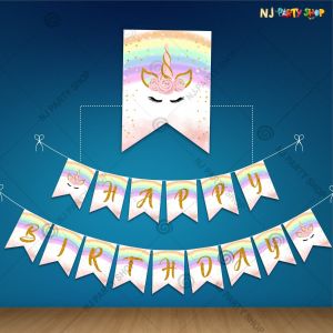 Unicorn Theme Happy Birthday Banner