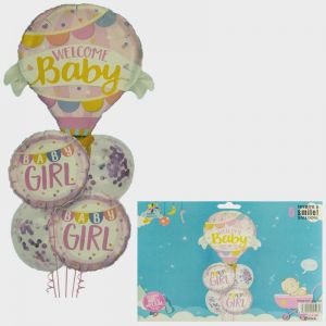 Welcome Baby Girl Foil Balloon Set - Set of 5